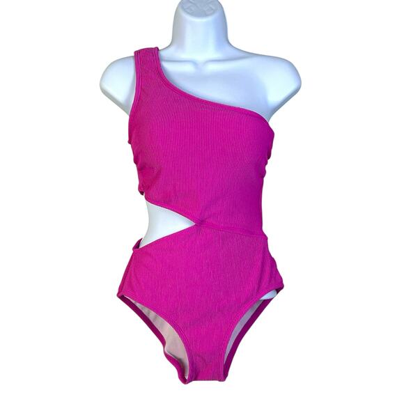 Michael MK Textured One Shoulder Cutout One Piece Swimsuit Pink Women 12 NWT - Picture 3 of 13